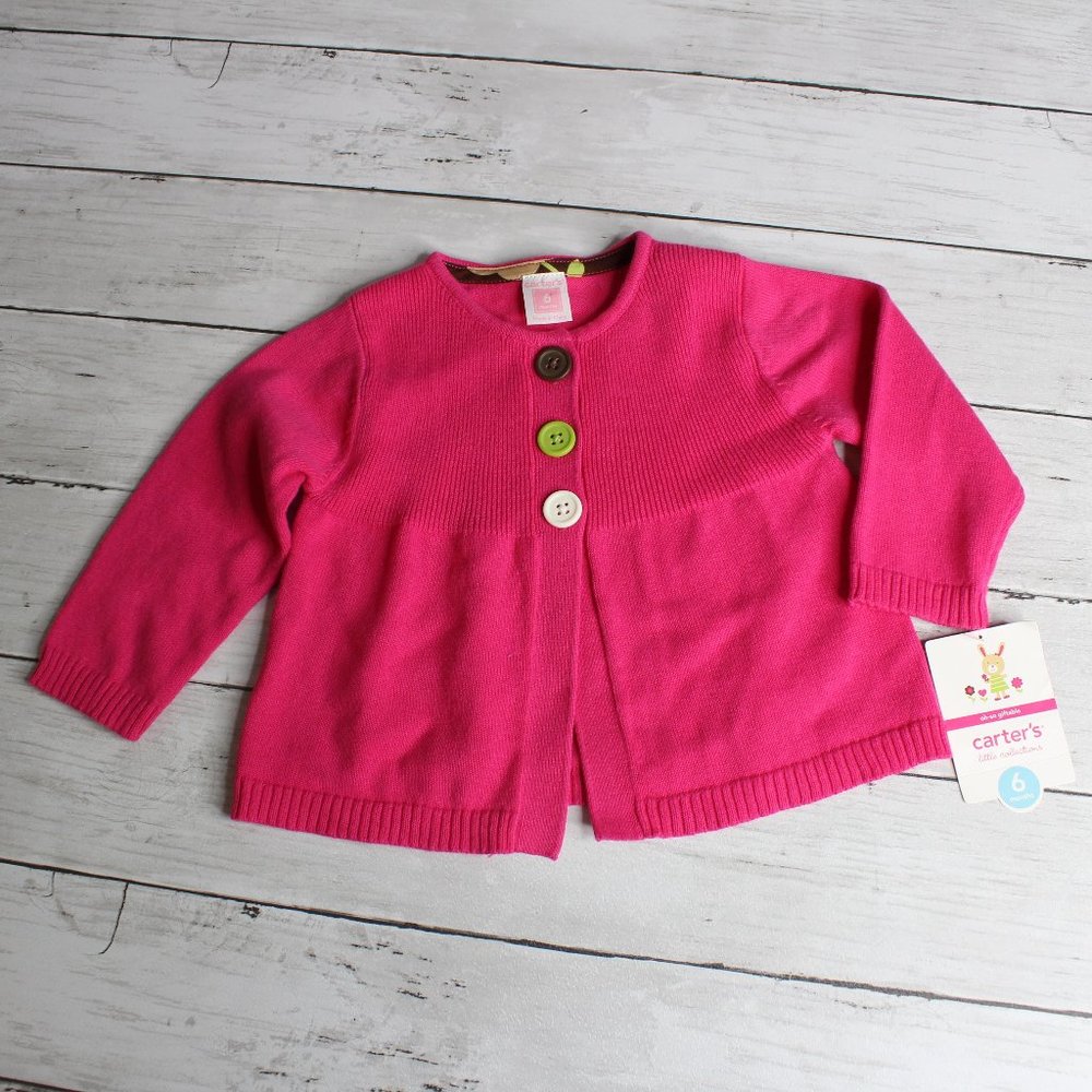 Carter's Baby Girl Cardigan Sweater Size 6 Months Pink Brown Green White